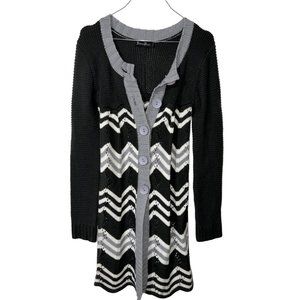 Treasure Rock Chevron Black Gray White Cardigan Sweaters Buttons Size Small